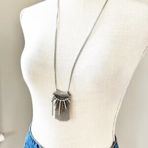 White House Black Market Silver & Crystal Spike & Fringe Necklace